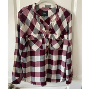 Rails Women's Redding Shirt White Plum Coal Popover 1/2 Button Top Size Medium